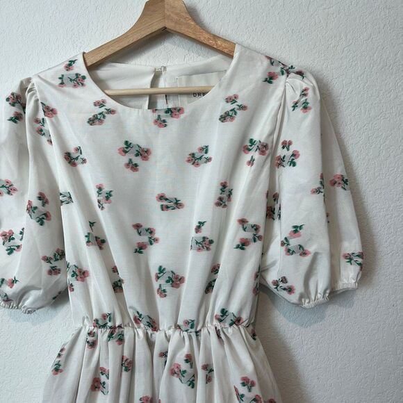 Sister Jane Dream White Floral Embroidered Taffeta Puff Sleeve Tie Back Dress XL - Picture 3 of 7